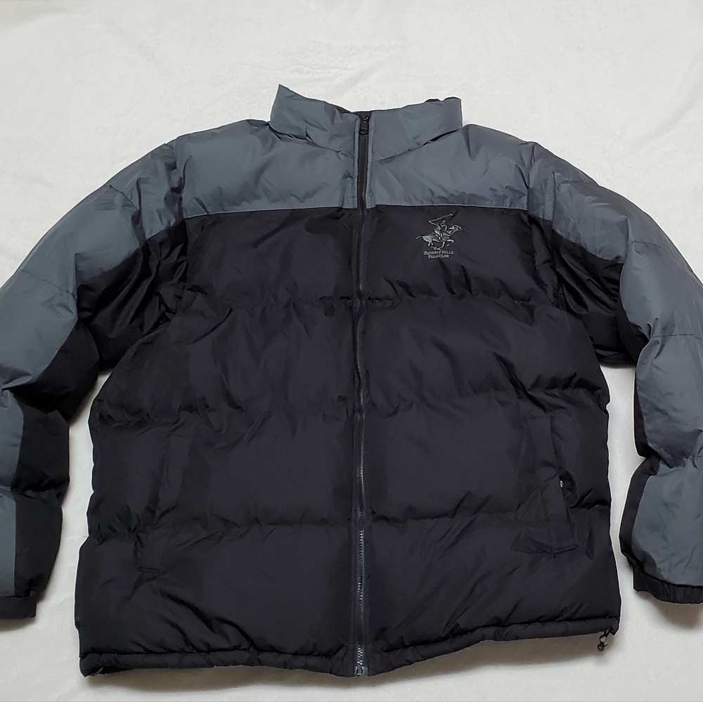 BEVERLY Hills Polo Club Black Grey Fleece Lined Full-zip Insulated Puffer Jacket